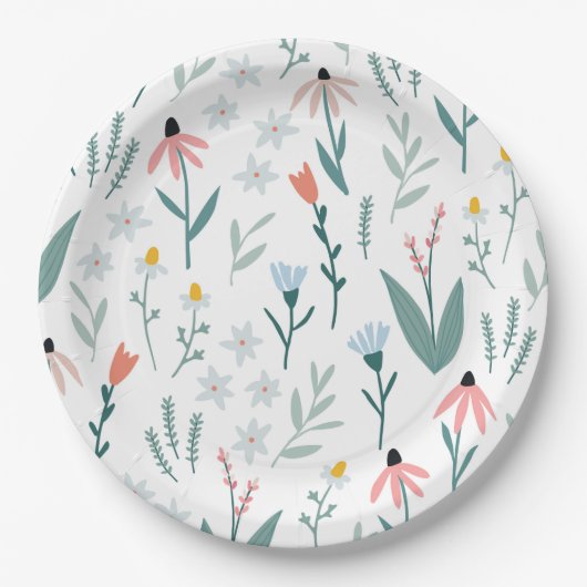デイジーとチューリップパーティープレート ペーパープレート (正面)