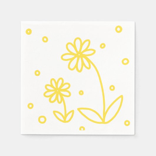 デイジーとドット2 – レモンイエローとホワイト スタンダードカクテルナプキン (正面)