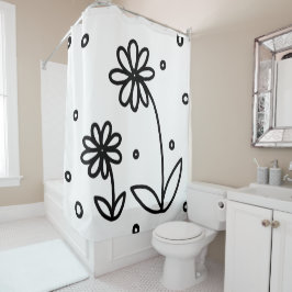 デイジーとドット2 – 白黒 シャワーカーテン