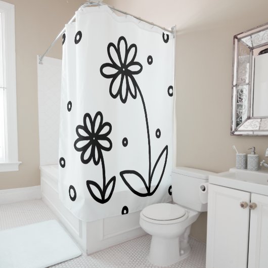 デイジーとドット2 – 白黒 シャワーカーテン (インサイチュ)
