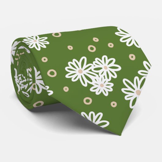 デイジーとドット – 白、砂、パームグリーン ネクタイ (ロール)