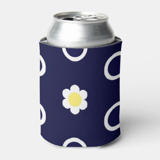 デイジーとネイビーブルーと白のドット 缶クーラー (缶正面)