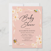 デイジーとハチフローラピンクベビーシャワー招待状 招待状 (正面)