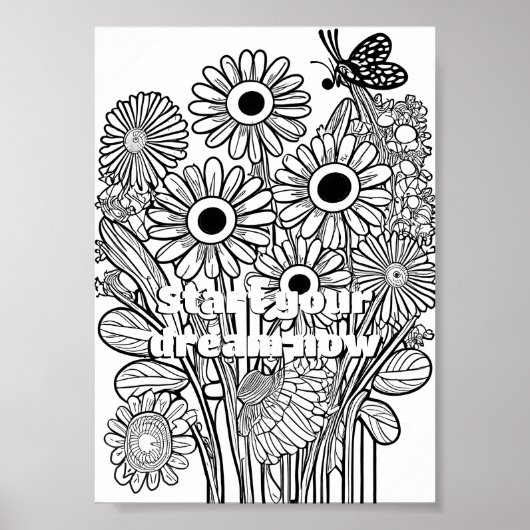 デイジーとバタフライカラーリングページ印刷可能 ポスター (正面)