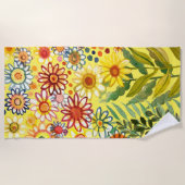 デイジーとヒマワリ ビーチタオル (正面)