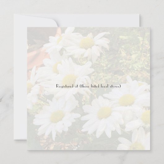 デイジーとフローイエローのスクリプトブライダルシャワー 招待状 (裏面)
