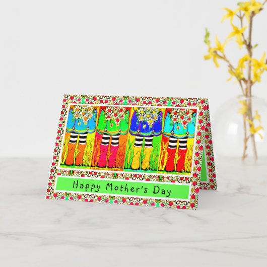 デイジーとブーツのお母さんの日の挨拶 カード (黄色い花)