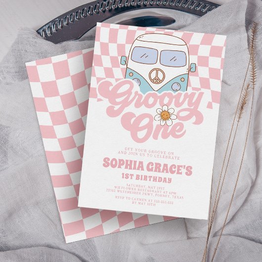 デイジーとレトロヴァンピンクグルーヴィワンの誕生日 招待状