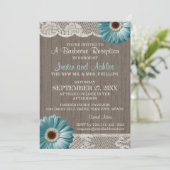 デイジーとレースのターコイズブルーのカントリー風 BBQ ウェディングパーティ 招待状 (スタンド正面)