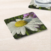 デイジーと夏の薄紫ワイルドフラワー スクエアペーパーコースター (アングル)