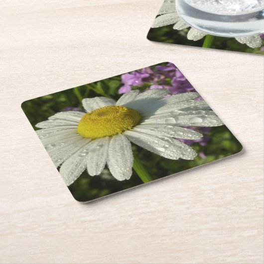 デイジーと夏の薄紫ワイルドフラワー スクエアペーパーコースター (アングル)