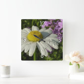 デイジーと夏の薄紫ワイルドフラワー スクエア壁時計 (ホーム)