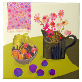 デイジーと大根キッチントリベット タイル