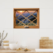 デイジーと岩フェイクフェイク、窓の錯覚 ポスター (キッチン)