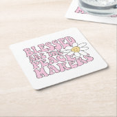 デイジーと平和を作る人のスローガン スクエアペーパーコースター (アングル)