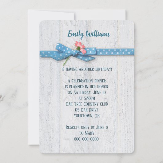 デイジーと水玉模様リボンの木の誕生日招待状 招待状 (正面)