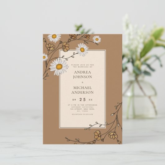 デイジーと秋の花の森の葉秋結婚の 招待状 (スタンド正面)
