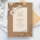 デイジーと秋の花の森の葉秋結婚の 招待状