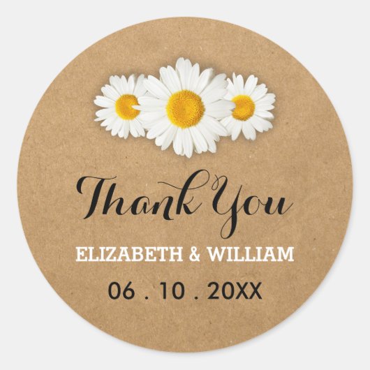 デイジーと素朴紙結婚の感謝 ラウンドシール (正面)