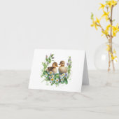 デイジーと紫色の花のアヒル空白の カード (黄色い花)