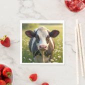 デイジーと緑の牧草地のホルスタイン牛 スタンダードカクテルナプキン (インサイチュ)