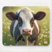 デイジーと緑の牧草地のホルスタイン マウスパッド (正面)