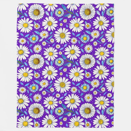 🌼 デイジーと葉の輝き ❄️ ぬくもりの自然 フリースブランケット (正面)