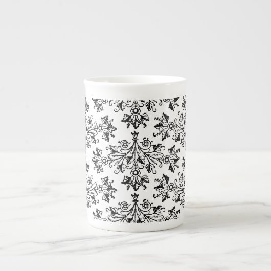 デイジーと葉ヴィンテージフローラルパターンマググ ボーンチャイナマグカップ (正面)