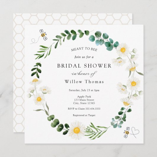 デイジーと蜂のブライダルシャワーへの招待 招待状 (正面/裏面)