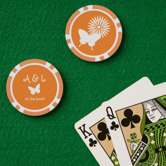 デイジーと蝶のオレンジ ポーカーチップ (ポーカーテーブル (ダブル))