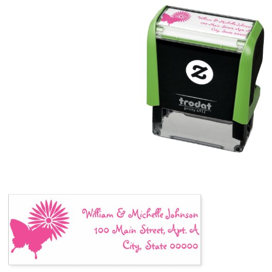 デイジーと蝶の自己の手書きアドレスのスタンプ セルフインキングスタンプ (インサイチュ)