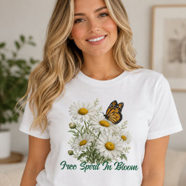 デイジーと蝶の花開く Tシャツ