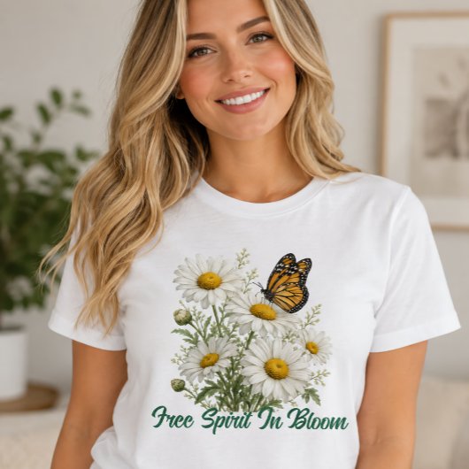 デイジーと蝶の花開く Tシャツ