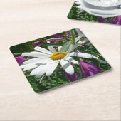デイジーと雑草ワイルドフラワー スクエアペーパーコースター (アングル)