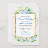 デイジーと青い夏の花ゴールドフォイルスウィート16 招待状 (正面)