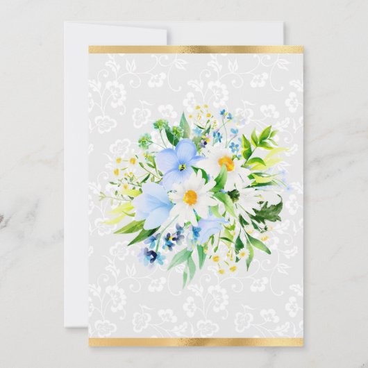 デイジーと青い夏の花ゴールドフォイルスウィート16 招待状 (裏面)