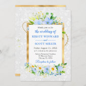 デイジーと青い夏の花ゴールドフォイル結婚ズ 招待状 (正面/裏面)