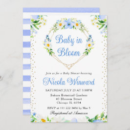 デイジーと青い花のハートの花輪 ベビーシャワー 招待状