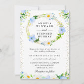 デイジーと青い花のリースの結婚式 招待状 (正面)