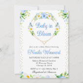 デイジーと青い花ハートリース赤ちゃんシャワー 招待状 (正面)