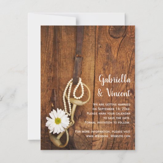 デイジーと馬ビット西結婚式の日付を保存 マグネット招待状 (正面)