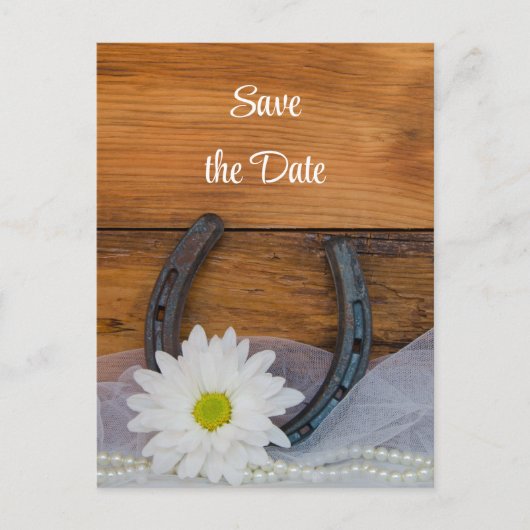 デイジーと馬蹄西結婚式日付を保存 案内ポストカード (正面)