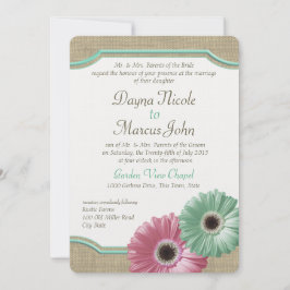デイジーと麻のミントグリーンとピンク 招待状