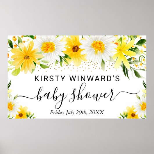 デイジーと黄色の花赤ちゃんシャワー歓迎 ポスター (正面)