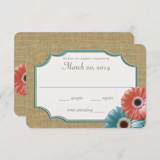 デイジーとBurlapサンゴとアクアリプライ 出欠カード (正面/裏面)