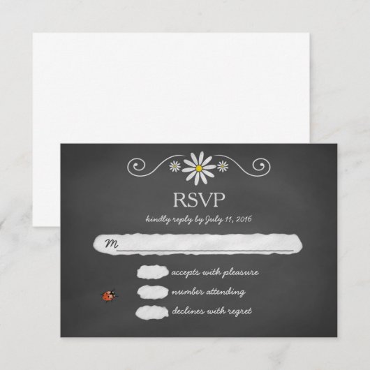 デイジーとLadybugs 素朴 Chalkboard RSVP (正面/裏面)