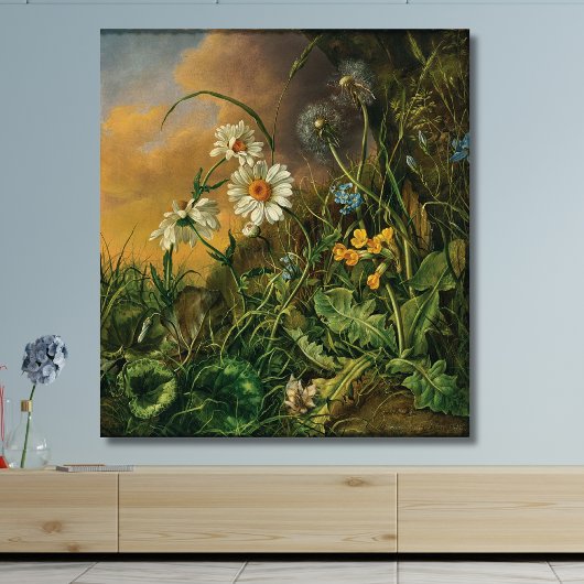 デイジーとPrimrosesの森の床… キャンバスプリント