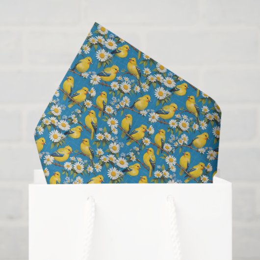 デイジーのある枝の黄色い金魚の鳥 薄葉紙 (ギフトバッグ)