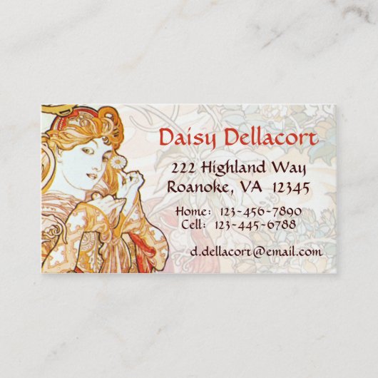 デイジーのアールヌーボーの名刺を持つミュシャの女性 名刺 (正面)