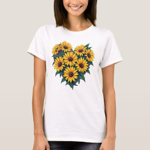 デイジーのハートフローラグラフィック女性のTシャツ Tシャツ